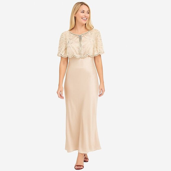 Beaded Sequins OS Capelet Scalloped Shawl Elegant Sheer Vintage Style Ivory - Picture 5 of 16